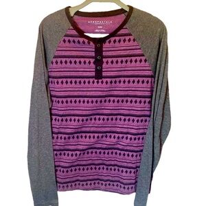 Aeropostale size M Henley with deep purple base and tribal print